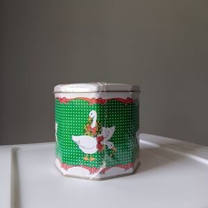 Vintage 3 Piece Christmas Goose Nesting Canister Set Metal Green Red White
